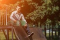 Young boy skater in the park Royalty Free Stock Photo