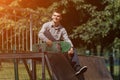 Young boy skater in the park Royalty Free Stock Photo