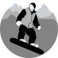 Young boy on snowboard against the backdrop of the mountains vector