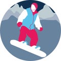 Young boy on snowboard against the backdrop of the mountains vector illustration