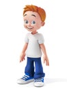 Young boy stylized cartoon character, school kid 3d rendering