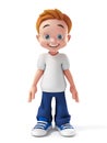 Young boy stylized cartoon character, school kid 3d rendering