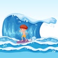 Young boy surfing on wave Royalty Free Stock Photo