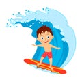 Young boy surfing on the wave Royalty Free Stock Photo