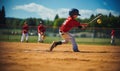 Young Boy Swinging Baseball Bat at Ball Royalty Free Stock Photo