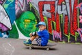 Young boy taking a rest at the skate park Royalty Free Stock Photo