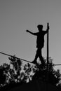 Young Boy Tightrope walking, Slacklining, Funambulism, Rope Balancing Royalty Free Stock Photo