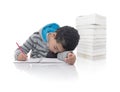 Young Boy Tired Studying, and Books Royalty Free Stock Photo