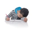 Young Boy Tired Studying Royalty Free Stock Photo