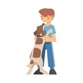 Young Boy Training His Dog Teaching Him Command Vector Illustration