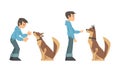 Young Boy Training His Dog Teaching Him Command Vector Illustration Set Royalty Free Stock Photo