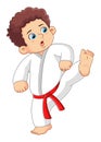 Young boy training karate in action