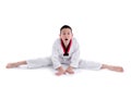 Young boy training taekwondo action isolated Royalty Free Stock Photo