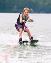 Young Boy on Trick Skis Smiling Royalty Free Stock Photo