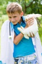 Young boy veterinary & little rabbit happy smiling Royalty Free Stock Photo