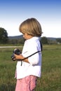 Young boy with vintage photo camera Royalty Free Stock Photo