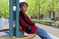 Young boy waiting for the Max Train Royalty Free Stock Photo