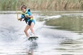 Young boy wakeboarding Royalty Free Stock Photo