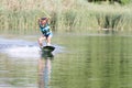 Young boy wakeboarding Royalty Free Stock Photo