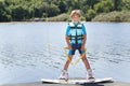 Young boy wakeboarding Royalty Free Stock Photo