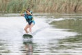 Young boy wakeboarding Royalty Free Stock Photo