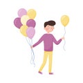 Young Boy Walking Along the Street and Handing Around Balloons Vector Illustration