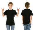 Young boy wearing blank black shirt