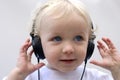 Young boy wearing headphones