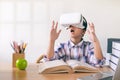 Young boy wearing a VR headset. Education and Technology concept