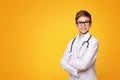 Young Boy in White Lab Coat and Glasses Royalty Free Stock Photo