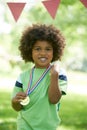 Young Boy Winning Medal At Sports Day Royalty Free Stock Photo