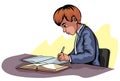 Young boy writing