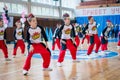 young boys cheerleaders perform at the city cheerleading championship Royalty Free Stock Photo