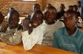 Young boys in a classroom in Rwanda.