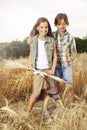 Young boys having fun in the wheat field