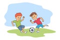 Young boys playing ball on playground cartoon