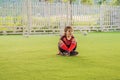 Young boys playing football soccer game. Running players in uniforms Royalty Free Stock Photo