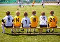 Young Boys Playing Tournament Soccer Match. Youth Soccer Club Footballers