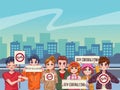 young boys protesting with stop bullying letterings in banners on the city Royalty Free Stock Photo