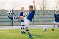 Young Boys in Sports Club on Soccer Football Training. Kids Enhance Soccer Skills on Natural Turf Grass Pitch. Football Practice Royalty Free Stock Photo