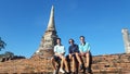 3 Young boys,travel. ancient temple, Ayutthaya