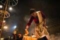 Indian brahmin in a religious night ceremony. Ganga, Ganges, Varanasi, Nepal