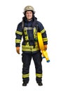 Young man in firefighter uniform and hardhat Royalty Free Stock Photo