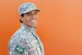 Young Brazilian army soldier smiling