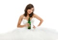 Young bride drinking beer