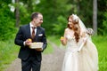 Young bride and groom taking a walk Royalty Free Stock Photo