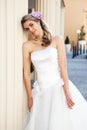 Young Bride Leaning Against a Pillar Royalty Free Stock Photo