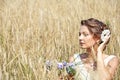 Young bride sitting in the grass Royalty Free Stock Photo