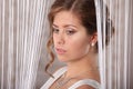 Young Bride with Wedding Tiara on Wooden Background Modern Bridal Style