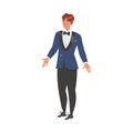 Young Bridegroom as Newlywed or Just Married Male Standing in Suit Vector Illustration